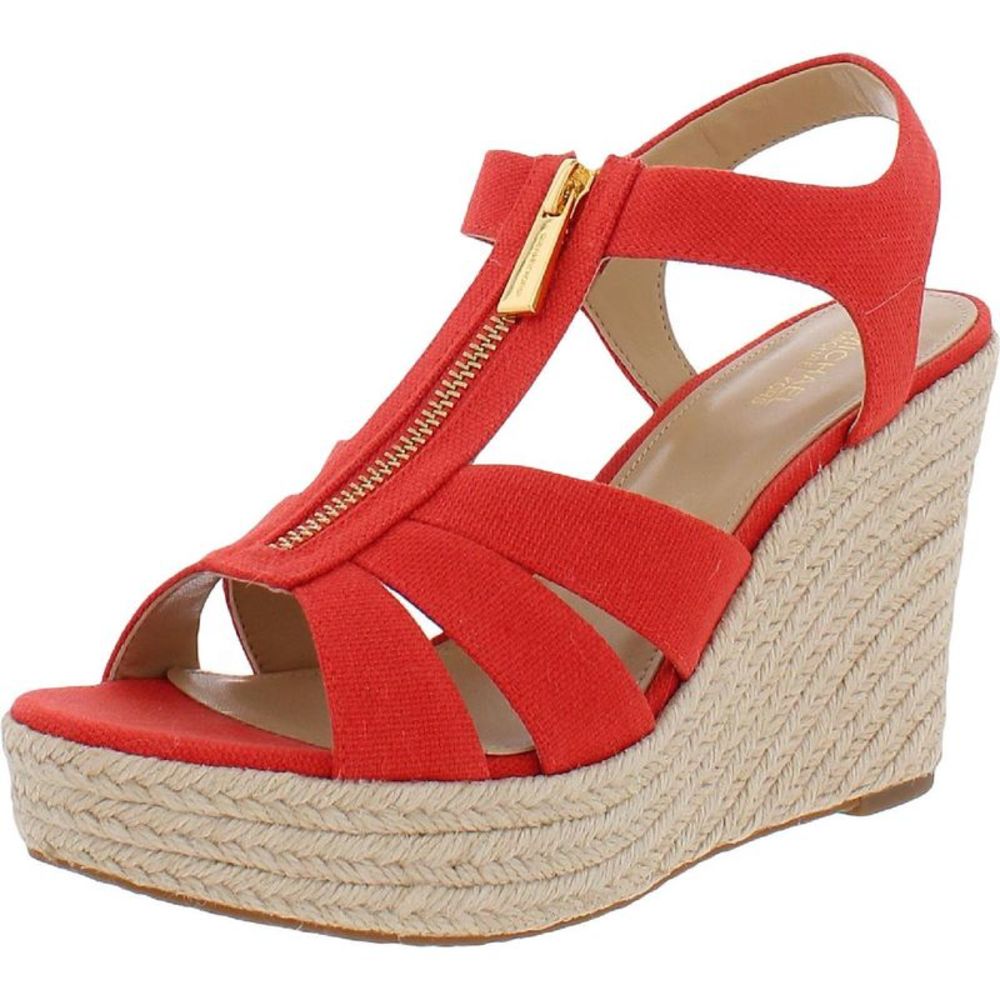 MICHAEL Michael Kors Womens Berkley Red Canvas Wedge Sandals Shoes Used